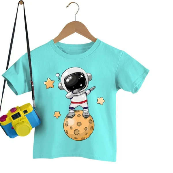 Dancing Astronaut on The Moon Print Kid T Shirt Cartoon Girls Boys T-shirt Short Sleeve Tops Funny Astronaut Child Tshirt Top 6