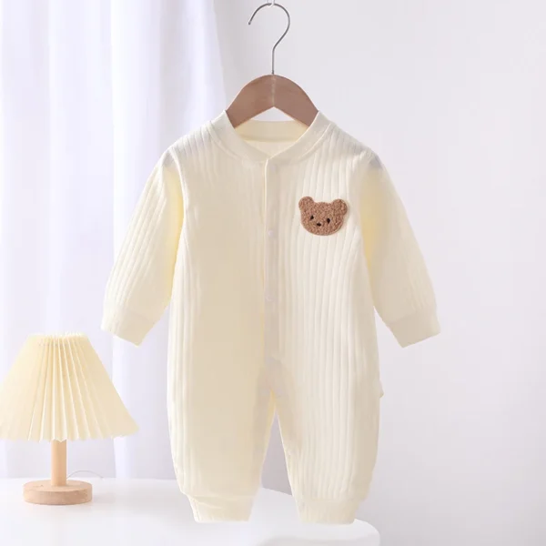 2024 Autumn Baby Romper Solid Color Bear Jumpsuit Cotton Spring Newborn One-Pieces Clothing for Boys Girls Infant Onesie 0-18M 4