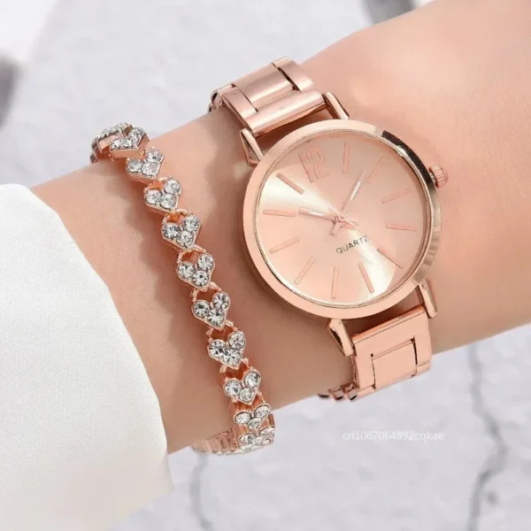 Ladies Fashion Simple Digital Alloy with Quartz Watch Bracelet 2pcs Set Luxury Women Simple Dial Ladies Watches Reloj Mujer 4