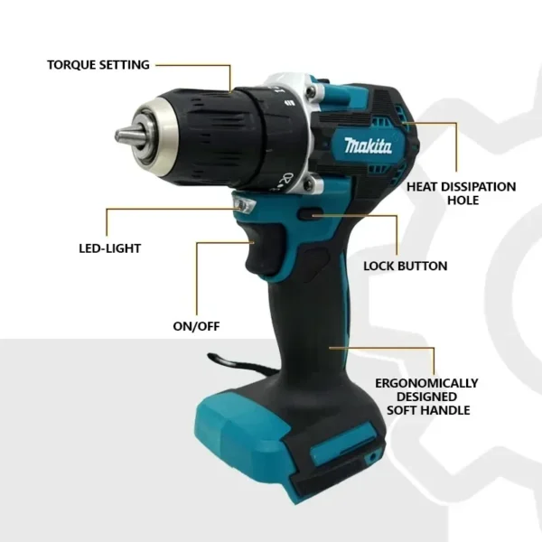 Makita DDF487 Screwdriver Cordless Percussion Drill 18V Electric Variable Speed Brushless Motor Impact Power Tool Power Drill 2