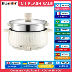 220V Multi Cookers Single/Double Layer Electric Pot 1-2 People Household Non-stick Pan Hot Pot Rice Cooker Cooking Appliances 1