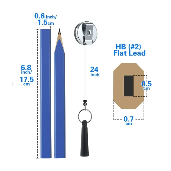 Wood Construction Pencil with Retractable Pen Holder Carpenter Marking Pencils Carpenter Pencil with Sharpener Flat 1