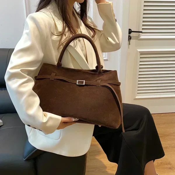 Buckle Decorative Design Solid Faux Suede Handbag Large Capacity Hasp Casual Tote 2024 Hot Sale Bags for Women Bolsas Femininas 5