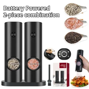 2Pcs Electric Salt And Pepper Grinder With Adjustable Coarseness Refillable Mill Battery Powered Kitchen Automatic Gadget 1