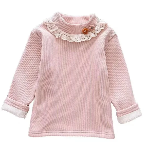 Girls Underlay 2024 New Winter Children's Half High Collar Girl Baby Foreigner Cute Plush Thickened Top Girls' T-shirt Kids 6