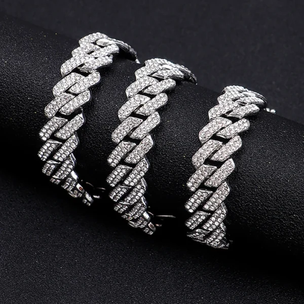 Hip Hop Shiny 15MM Cuban Link Chain Necklace Women Men Silver Color Rhinestone Iced Out Cuban Chain Punk Jewelry Necklace Gift 4