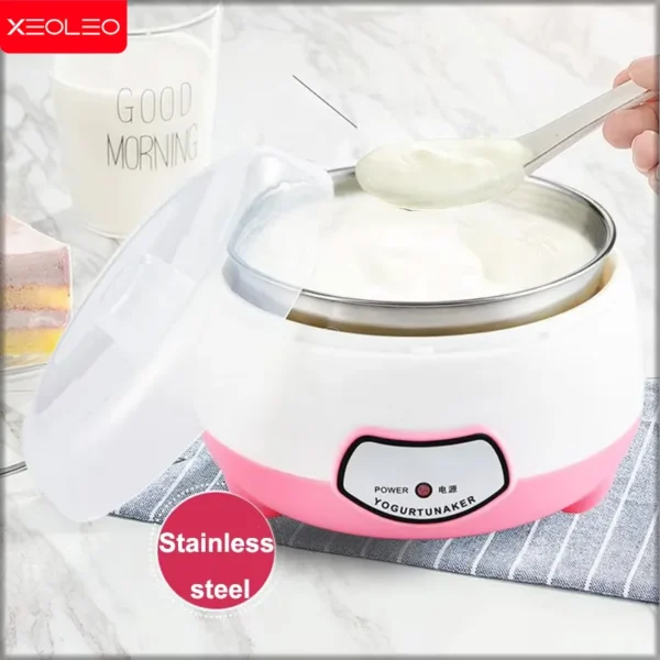 XEOLEO Yogurt Maker Mini Automatic Yogurt Machine Household DIY Yogurt Tools Kitchen Appliances Stainless Steel Tank Pink 220V 3