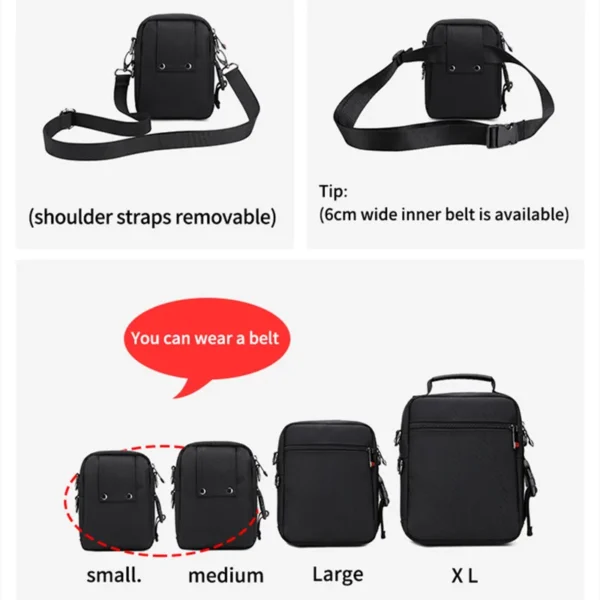 JANGEAR Men Shoulder Bag Casual Messenger Bags Waterproof Man Purse Zipper Crossbody Can Wear A Belt Multi-purpose Mini Belt Bag 3