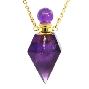 Crystal Perfume Diffuser Bottle Pendant Necklace For Women Men Natural Amethyst Rose Quartz Hexagon Stone Stainless Steel Chain 1