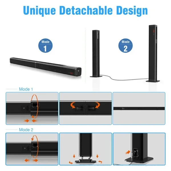 80W TV SoundBar 2.1 Bluetooth Speaker 5.0 Home Theater System 3D Surround Sound Bar Remote Control With Subwoofer For TV 3