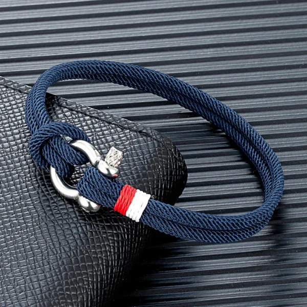 MKENDN Navy Blue Braided Rope Bracelet Stainless Steel Mini Horseshoe Shackle with Screws Bracelets for Men Women Couple Jewelry 1