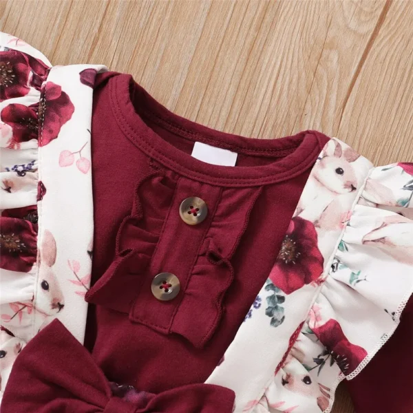 0-24 Months Newborn Baby Girl 3PCS Clothes Set Long Sleeve Romper+Flower Strap Pants+Headband Spring&Autumn Lovely Outfit 2