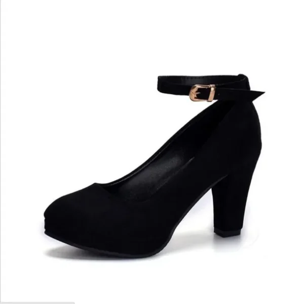 Spring Women Pumps Flock Sweet Thick High Heels Ankle Strap Female Platform Classic Round Toe Dress Cute Shoes Ladies Footwear 6