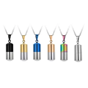 Open Capsule Pill Necklace Keychain for Men Women,Cross Engraved,Cremation Urn Pendant Perfume Holder Ashes Holder Keepsake 1