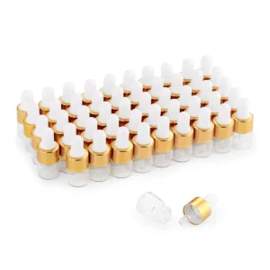 50Pcs Set 1ML Gold Mini Brown Screw Cap Glass Bottle for Essential Oils, Chemistry Lab Chemicals And Perfumes 1