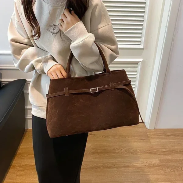 Buckle Decorative Design Solid Faux Suede Handbag Large Capacity Hasp Casual Tote 2024 Hot Sale Bags for Women Bolsas Femininas 4