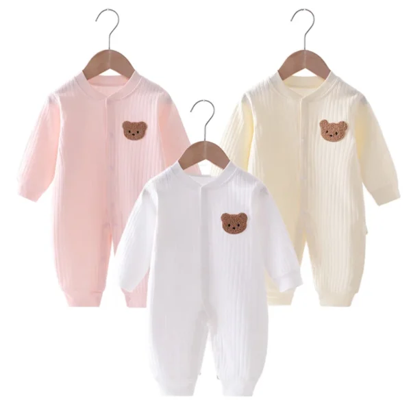 2024 Autumn Baby Romper Solid Color Bear Jumpsuit Cotton Spring Newborn One-Pieces Clothing for Boys Girls Infant Onesie 0-18M 1