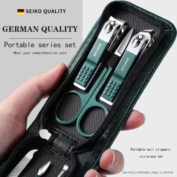 Personal Care Tools Eyebrow Scissors Germany 6 Pcs Portable Luxury Manicure Sets Pedicure Kits Bright Black Nail Clipper Set 2