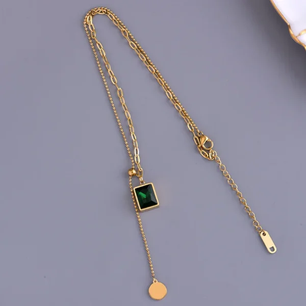 Korean Fashion Emerald Stainless Steel Gold Color Necklace for Woman Jewelry Girl's Sexy Clavicle Chain Collares Para Mujer 4