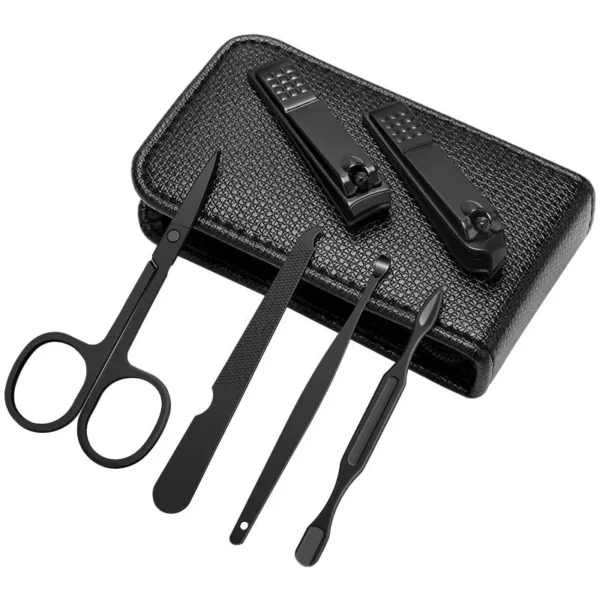 Germany 6 Pcs Portable Luxury Manicure Sets Pedicure Kits Bright Black Nail Clipper Set Personal Care Tools Eyebrow Scissors 5