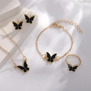 Butterfly Jewelry Sets Crystal Acrylic Romantic Bracelet Ring Necklace Earring Set for Women Wedding Dinner Dress Accessories 1