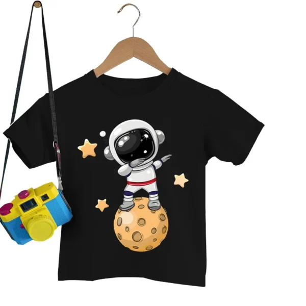 Dancing Astronaut on The Moon Print Kid T Shirt Cartoon Girls Boys T-shirt Short Sleeve Tops Funny Astronaut Child Tshirt Top 1