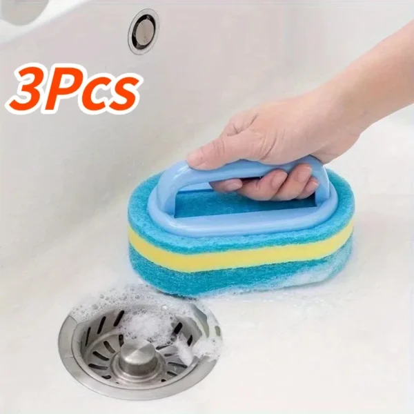 Sponge Cleaning Brush With Handle Bathtub Tile Scrub Brush Kitchen Bathroom Cleaning Sponge Brush Household Cleaning Supplies 1