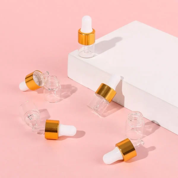 50Pcs Set 1ML Gold Mini Brown Screw Cap Glass Bottle for Essential Oils, Chemistry Lab Chemicals And Perfumes 3