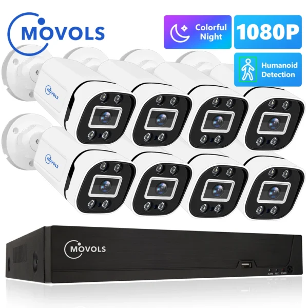 Movols 1080P AI CCTV System 2MP 4/8 Outdoor Waterproof Security Camera 8CH P2P DVR Video Surveillance Kit Humanoid Detection Set 1