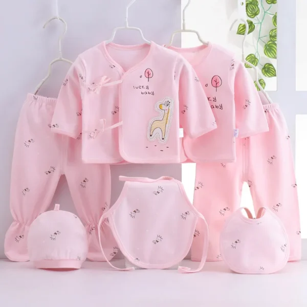 7Piece Spring Newborn Baby Stuff Toddler Clothes Cartoon Cute Cotton T-shirt+Pants+Hats Infant Boys Girls Clothing Set BC316 4