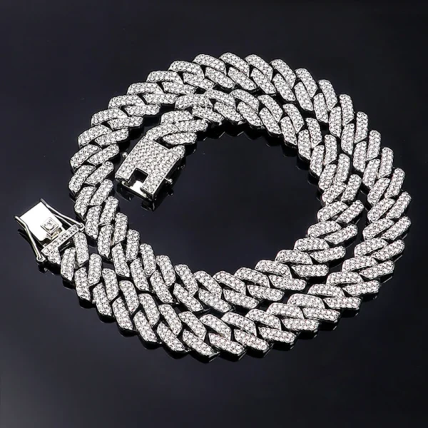 Hip Hop Shiny 15MM Cuban Link Chain Necklace Women Men Silver Color Rhinestone Iced Out Cuban Chain Punk Jewelry Necklace Gift 3