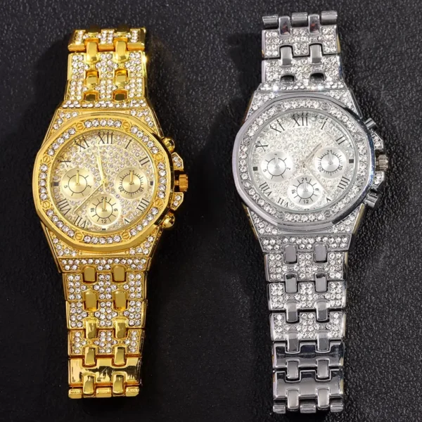 14MM Necklace+Watch+Bracelet Iced Out Watches For Men 2 Row Rhinestone Cuban Chain Necklace Set Women Men Hiphop Jewelry Gift 4