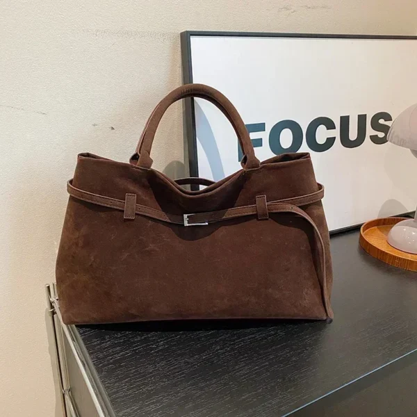 Buckle Decorative Design Solid Faux Suede Handbag Large Capacity Hasp Casual Tote 2024 Hot Sale Bags for Women Bolsas Femininas 1