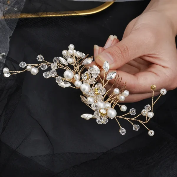 Pearl Rhinestone Bridal Tiaras Hairbands for Women Accessories Hair Ornaments Gold Color Jewelry Headwear 6