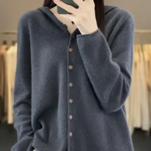 Female 100% Merino Wool Sweater Women Cashmere Cardigan Knitwear Loose Hoodie Clothing Aliselect Spring Autumn Comfort Tops 1