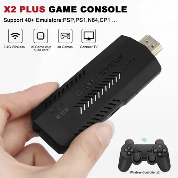 X2 Plus Game Stick 4K Game Player 3D HD Retro Video Game Console 2.4G Double Wireless Controller TV 50 Emulator For Kids Gifts 4