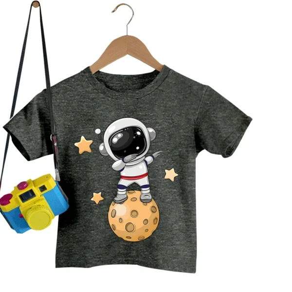 Dancing Astronaut on The Moon Print Kid T Shirt Cartoon Girls Boys T-shirt Short Sleeve Tops Funny Astronaut Child Tshirt Top 4