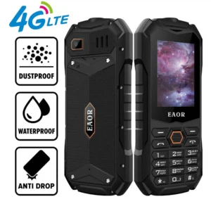 EAOR 4G/2G Slim Rugged Phone IP68 Real Three-Proof Feature Phone Big Battery Dual SIM Keypad Phones with Glare Torch Telephone 1