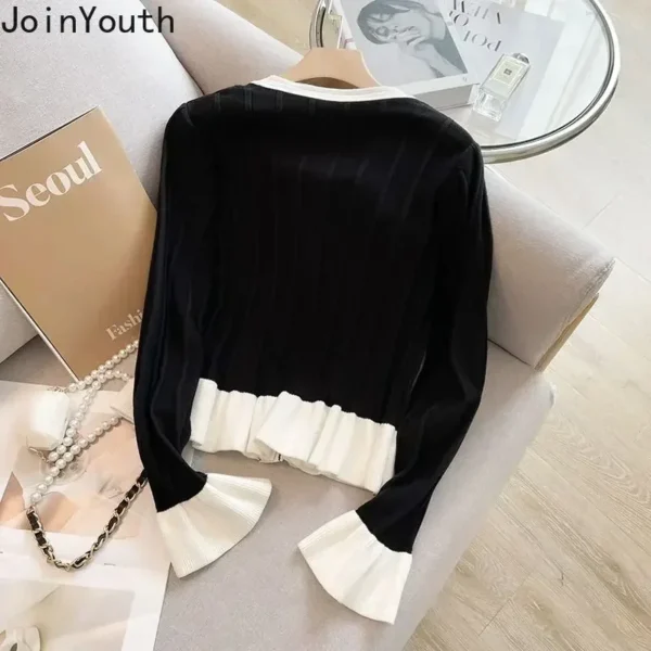 Sweet Cardigan Women Clothing O-neck Flare Sleeve Tunic Sueter Mujer Ruffles Vintage Knitted Sweater Coat Korean Pull Femme 4