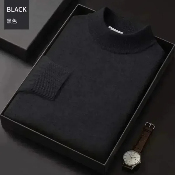 New 2024 Men's Mock Collar 100% Pure Woolen Sweater Tops Autumn Winter Cashmere Sweater Men Pullover Knitted Warm Sweater Male 3