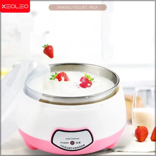 XEOLEO Yogurt Maker Mini Automatic Yogurt Machine Household DIY Yogurt Tools Kitchen Appliances Stainless Steel Tank Pink 220V 2