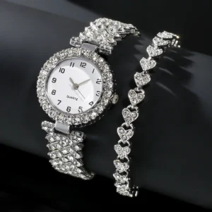 2024 2pcs Luxury Fashion Women Watch Set Silver Strap Ladies Quartz Wristwatch Alloy Bracelet for Ladies Jewelry Set Clock Gift 1