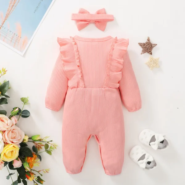 Newborn Baby Girl Romper Long Sleeved Ruffle Bodysuit with Headband Autumn & Winter Onesie Outfit Clothing for Baby 0-18 Months 6