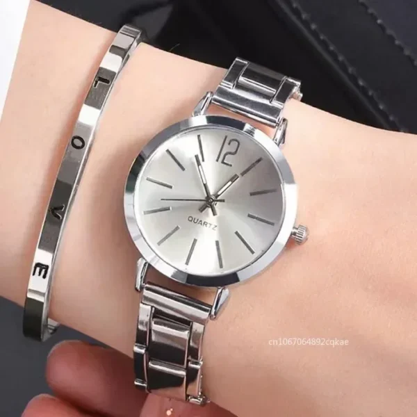 Ladies Fashion Simple Digital Alloy with Quartz Watch Bracelet 2pcs Set Luxury Women Simple Dial Ladies Watches Reloj Mujer 2