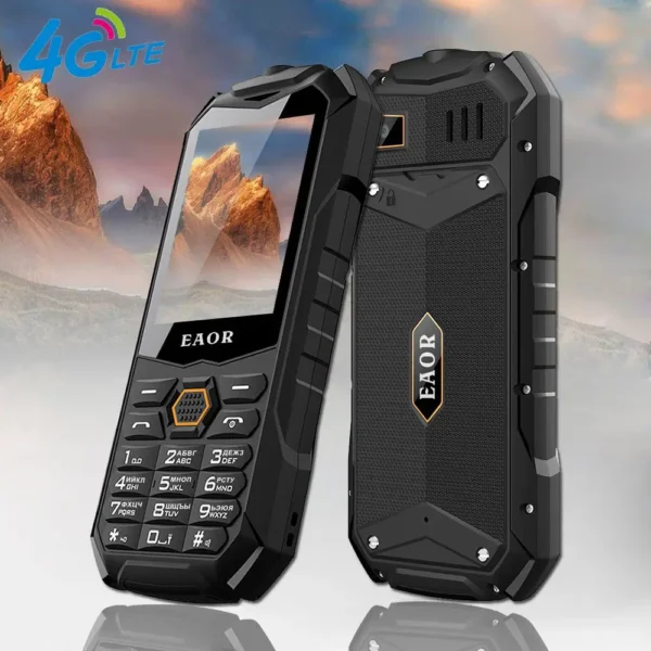 EAOR 4G/2G Slim Rugged Phone IP68 Real Three-Proof Feature Phone Big Battery Dual SIM Keypad Phones with Glare Torch Telephone 2