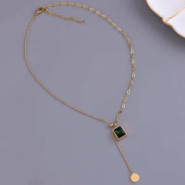 Korean Fashion Emerald Stainless Steel Gold Color Necklace for Woman Jewelry Girl's Sexy Clavicle Chain Collares Para Mujer 3