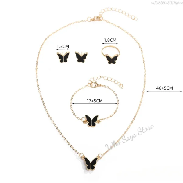 Butterfly Jewelry Sets Crystal Acrylic Romantic Bracelet Ring Necklace Earring Set for Women Wedding Dinner Dress Accessories 6