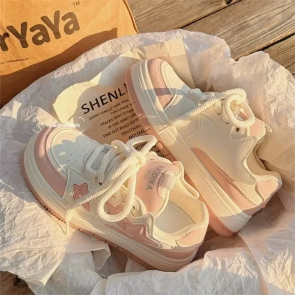 2024 New Korean Shoes Kawaii Pink Platform Sneakers Women Vintage Vulcanize Spring Summer Casual Tennis Female Flats Footwear 3