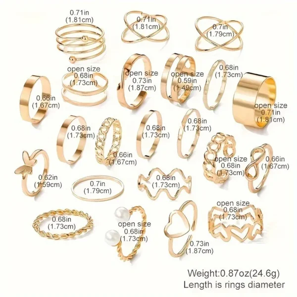 22 Pieces of Fashionable Multi Jointed Women's Ring Set with A Heart Shaped Design and A Niche Butterfly Ring Layering Accessory 6