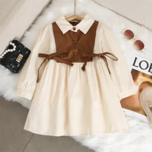 Spring Autumn Girls Dress Korean Fashion Dress for Girls Long Sleeve Casual Princess Bow Dress Children Vestidos Dress Clothing 1